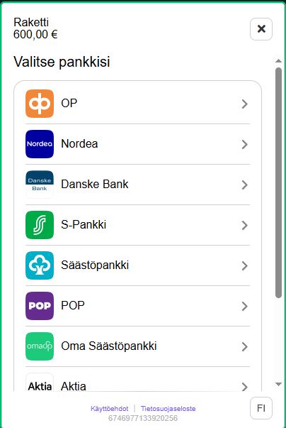 Välj finsk bank för snabb insättning på Raketti