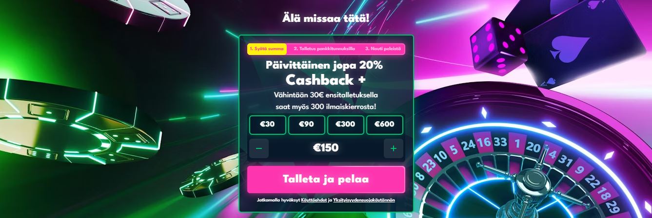 Få daglig cashback och gratissnurr hos Raketti