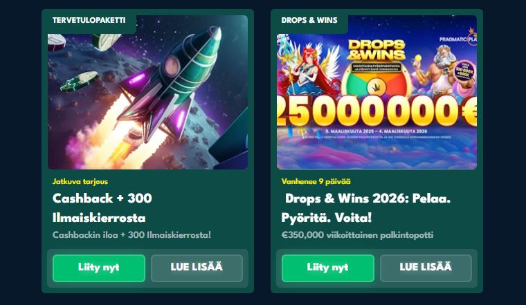 Utforska Raketti välkomstpaket och Drops Wins kampanj