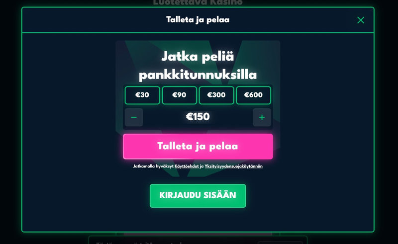 Kun ensimmäinen talletus on suoritettu